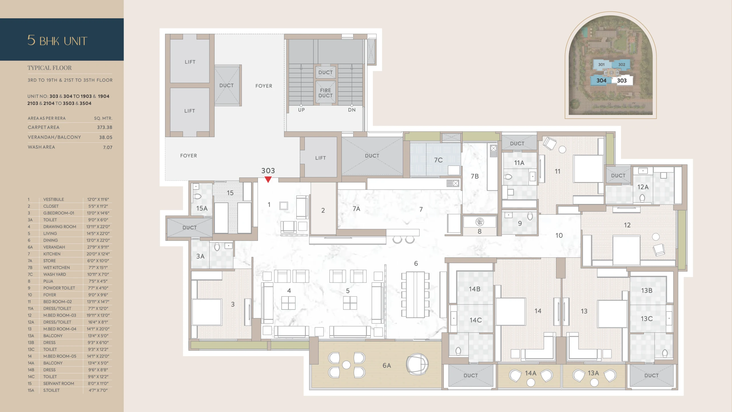 5bhk Typical Floor Plan 3rd to 19th & 21th to 35th Floor